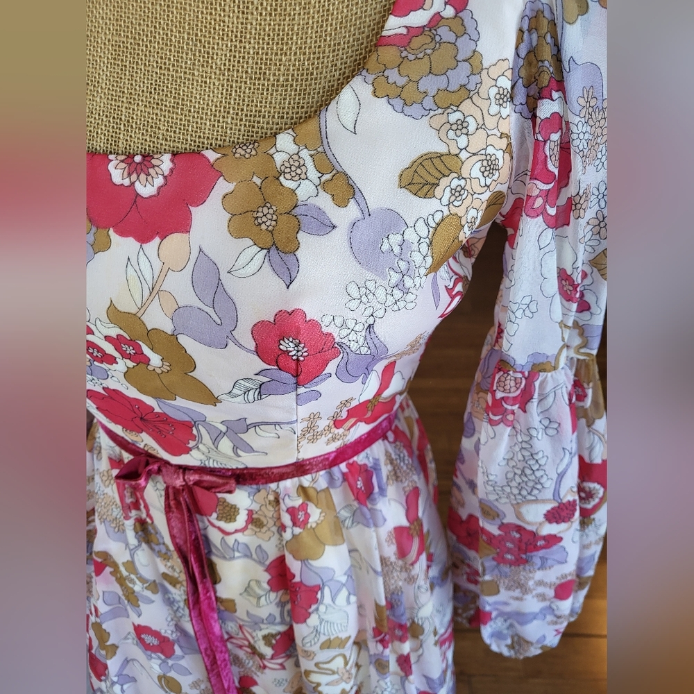 Lorrie Deb San Francisco Vtg 70s Size 6 Floral Chiffon Maxi Dress - Picture 7 of 11